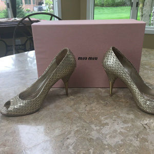 Miu Miu Gold Peep Toe Heels